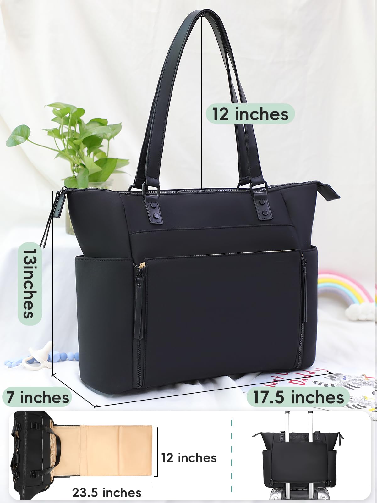 MOMINSIDE neoprene diaper bag tote laptop pocket keeps work essentials secure.