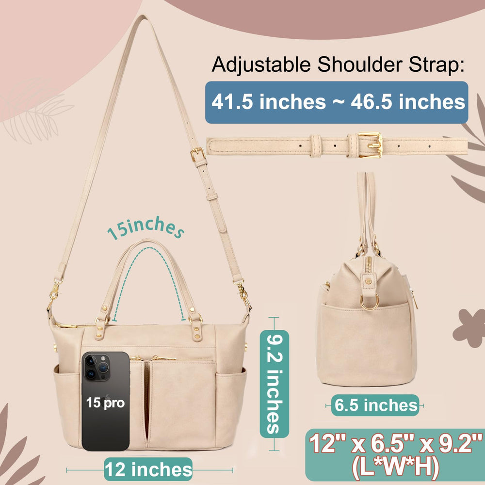 MOMINSIDE small leather diaper tote Ivory insulated-pocket keeps bottles warm or cool.