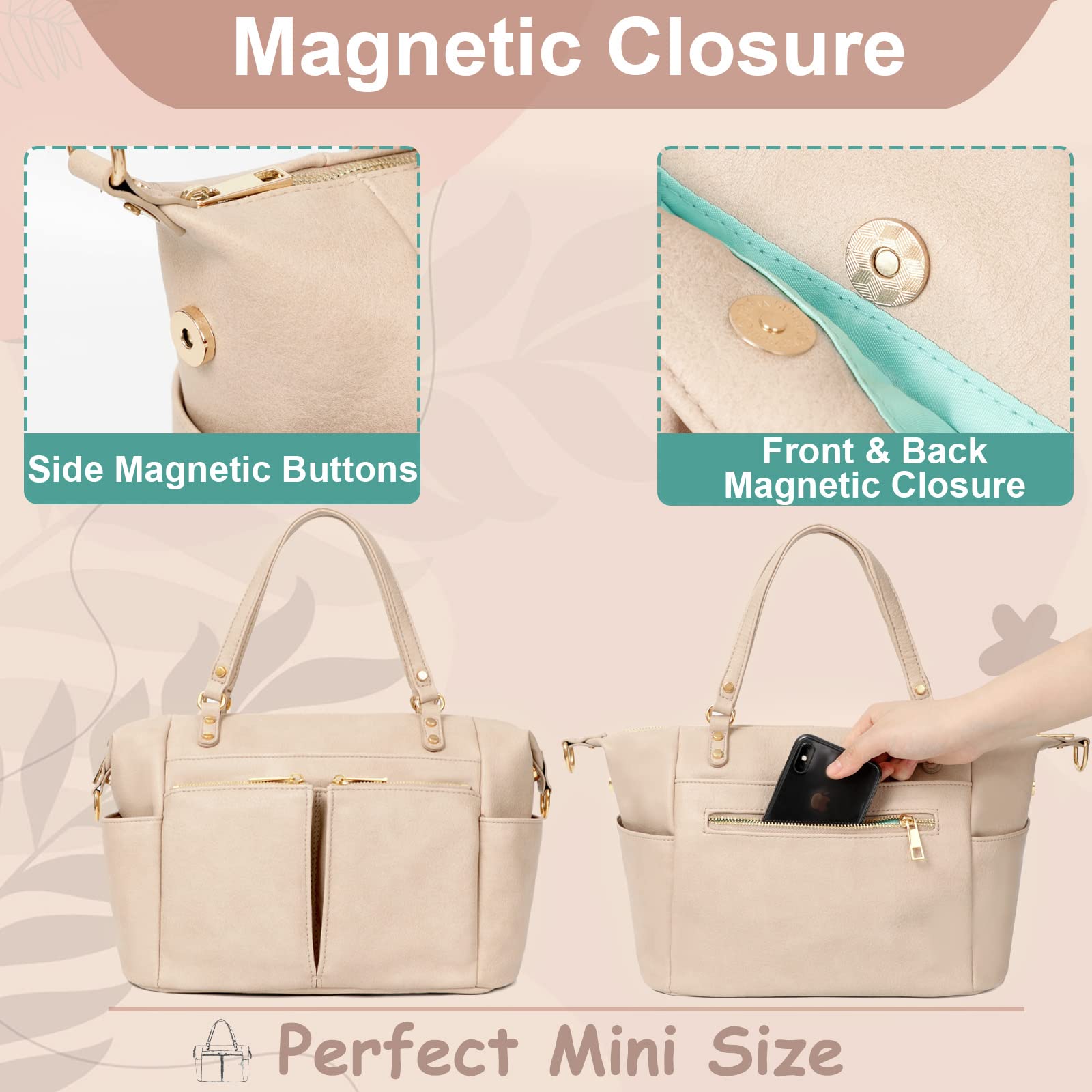 MOMINSIDE small leather diaper tote Ivory interior-organization highlights 13 pockets.