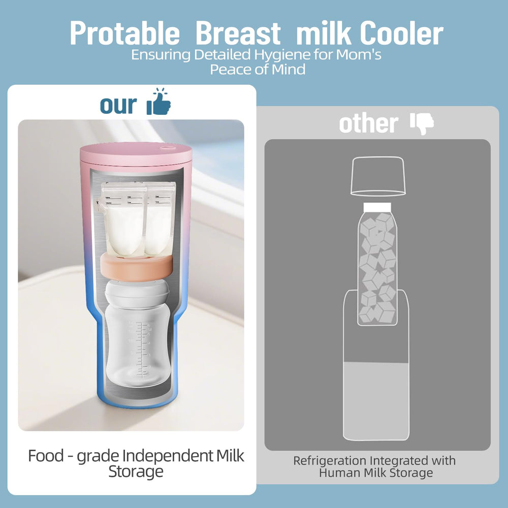 MOMJOY 180ml bottle inside cooler ready for on-the-go feeding.