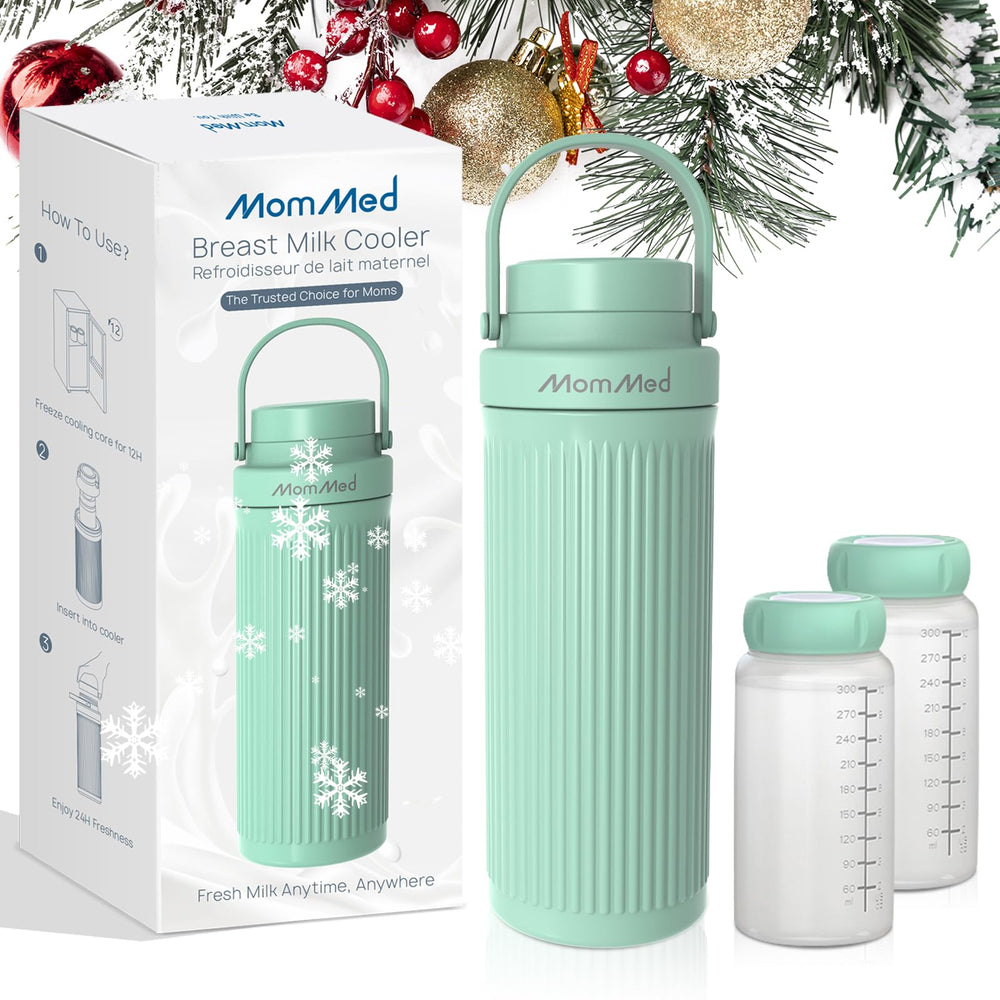MomMed breast milk cooler with secure closed lid for leakproof transport.