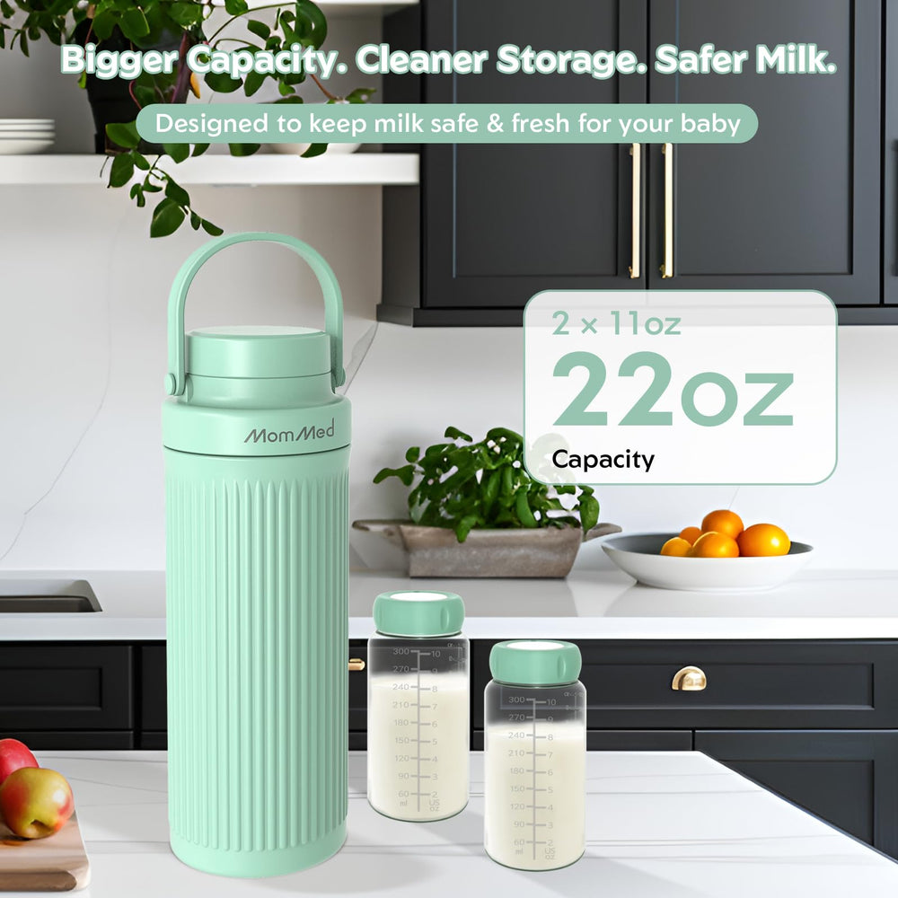 MomMed cooling core freezes for 12 hours for fast setup without mess.