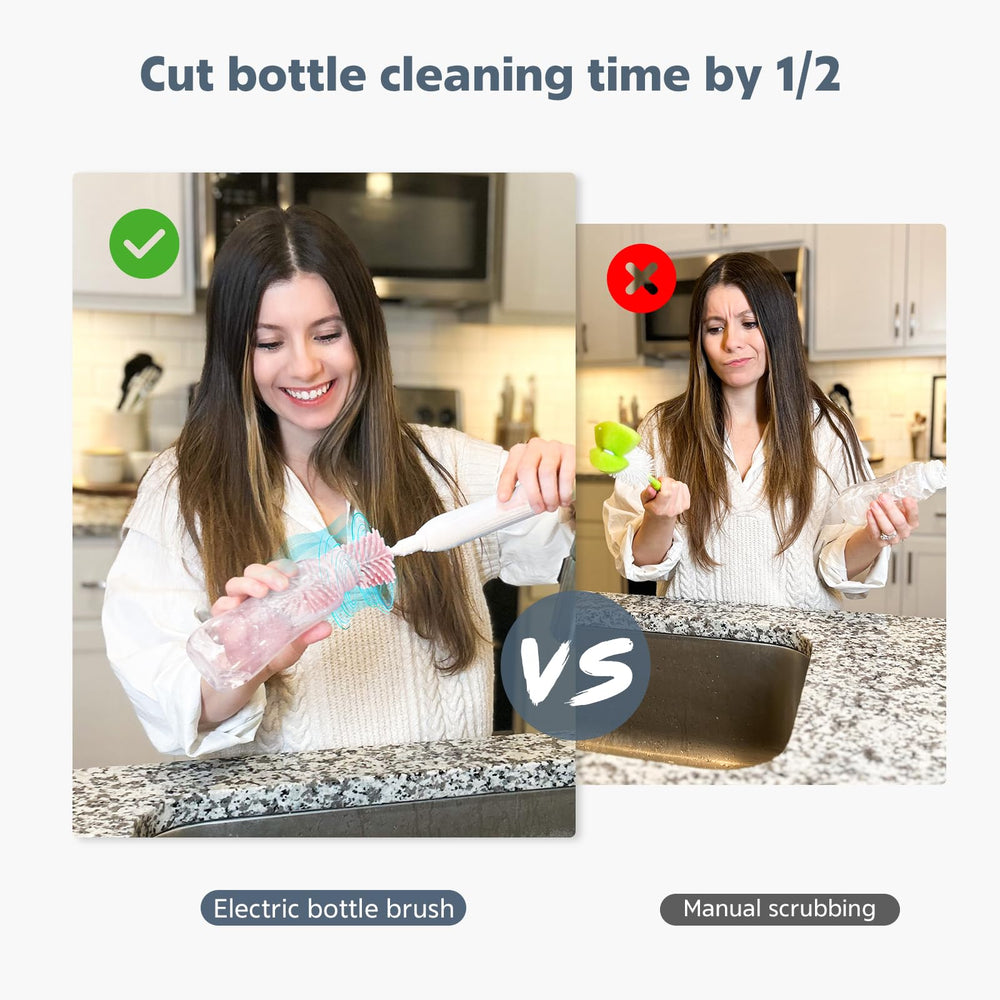 MOMMED electric bottle brush 360-degree rotation enables fast bottle cleaning