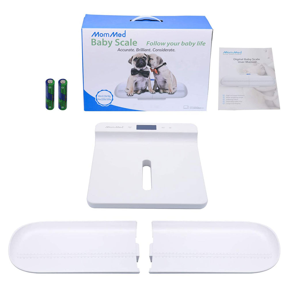 MOMMED Pet Scale includes swivel locks and free batteries for easy setup.