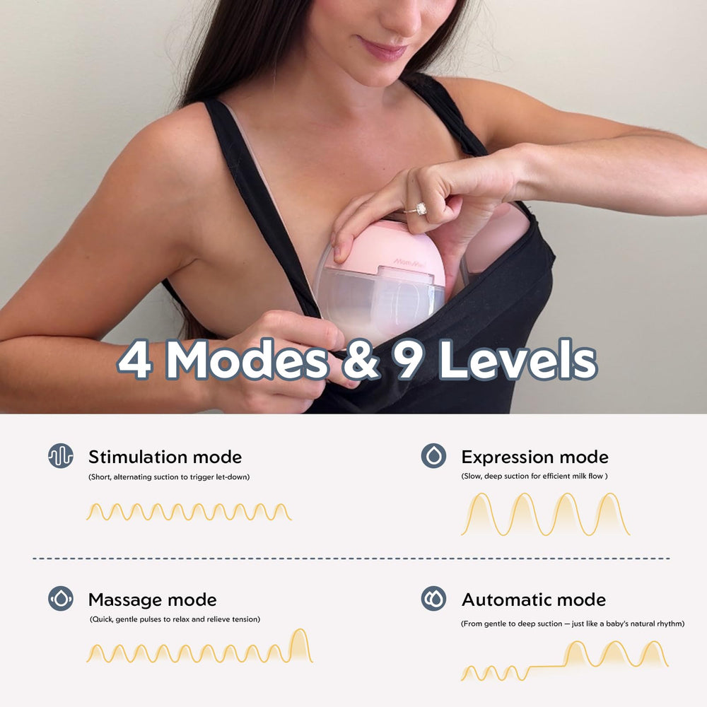 MomMed S33 LED display shows mode and battery at a glance for quick adjustments.