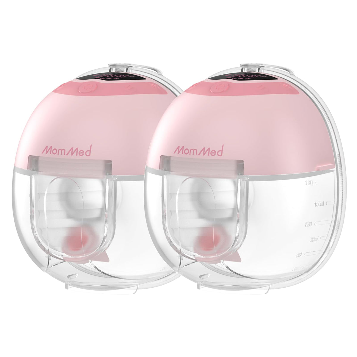MomMed S33 wearable pump close-up in pink for discreet hands-free pumping.