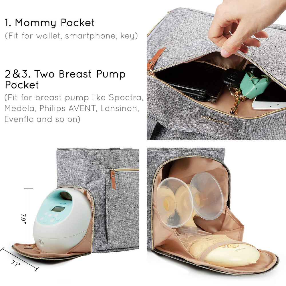 mommore three insulated pockets for shields, bottles, and wipes