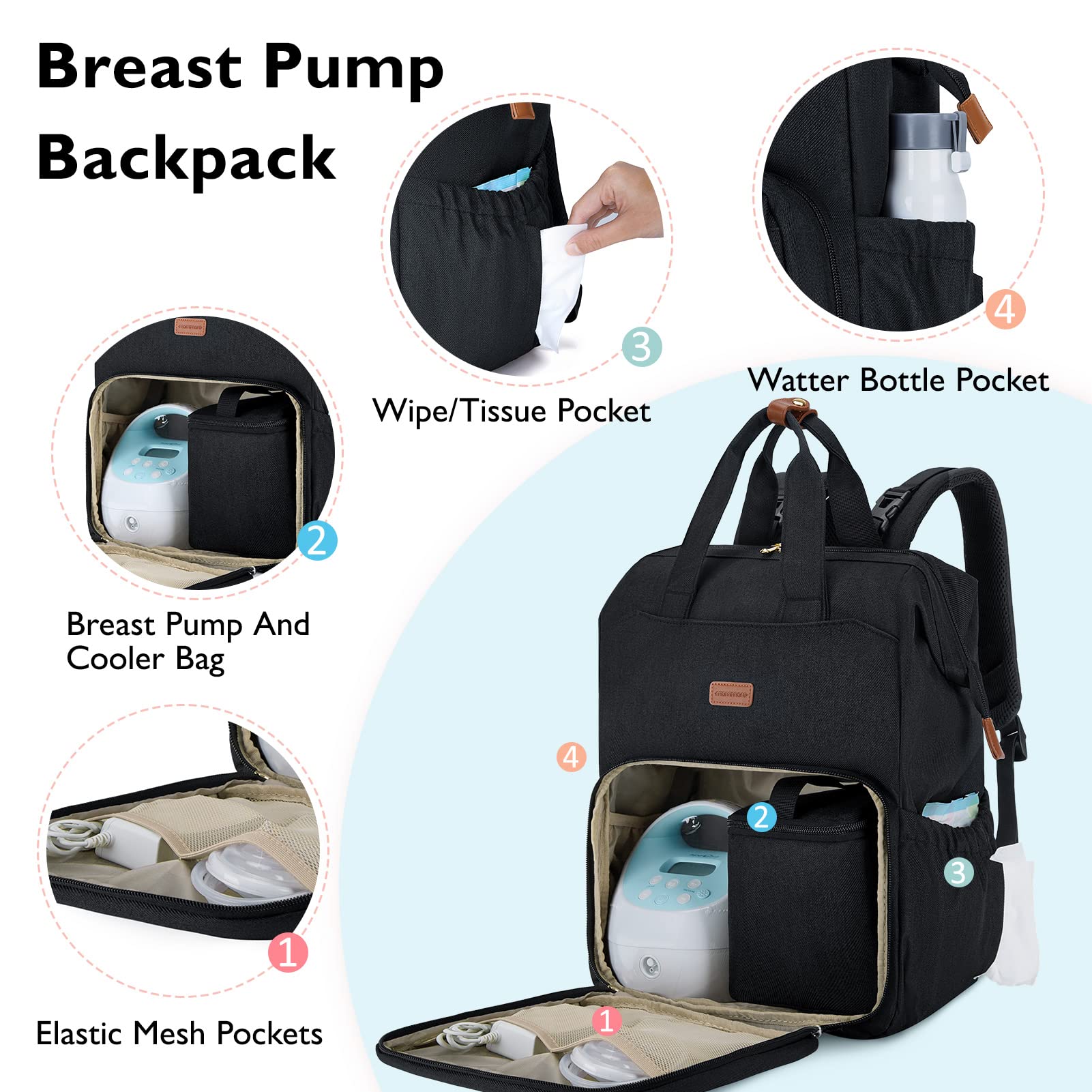 mommore breast pump backpack inside main compartment shows detachable divider for separating pump and items