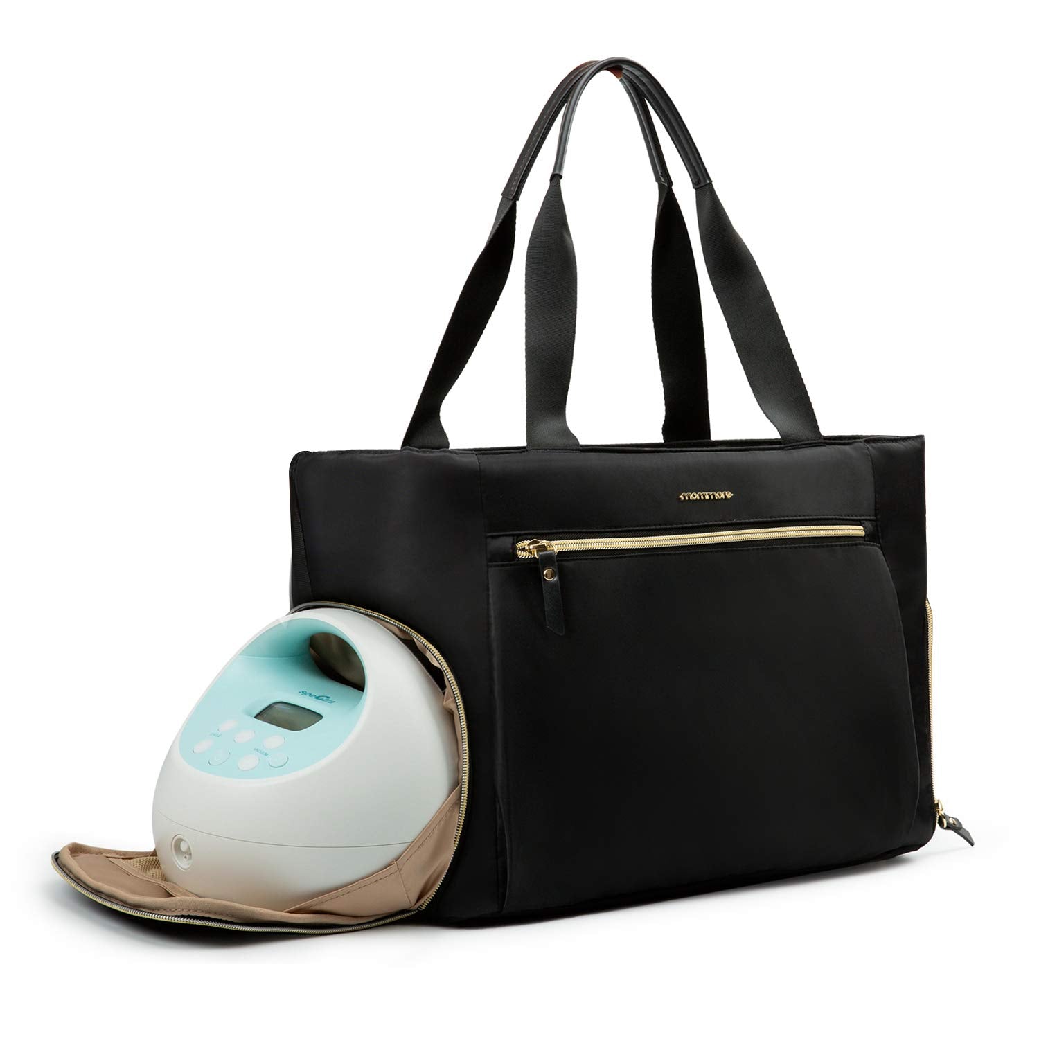 mommore breast pump bag front view showing stylish storage and accessibility