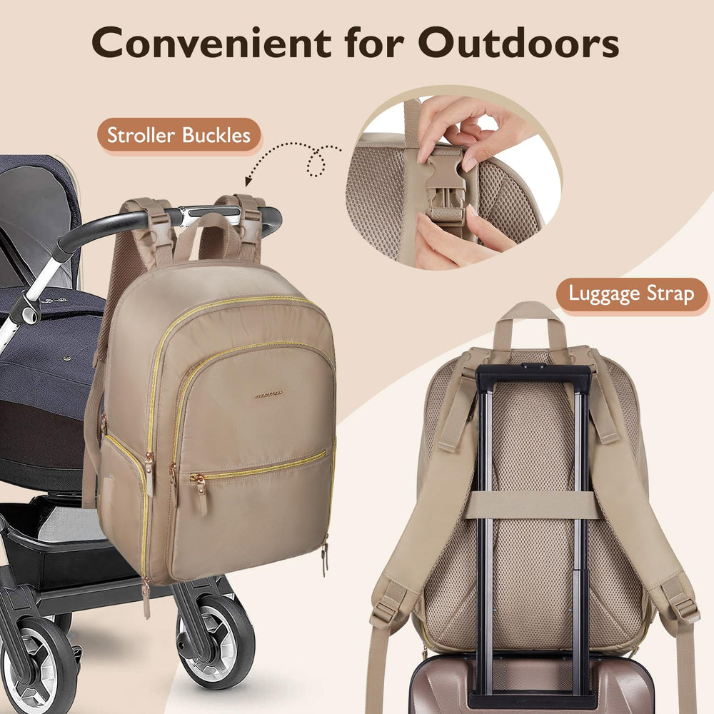 mommore diaper backpack bottom compartment fits pumps, bottles, and milk bags neatly.