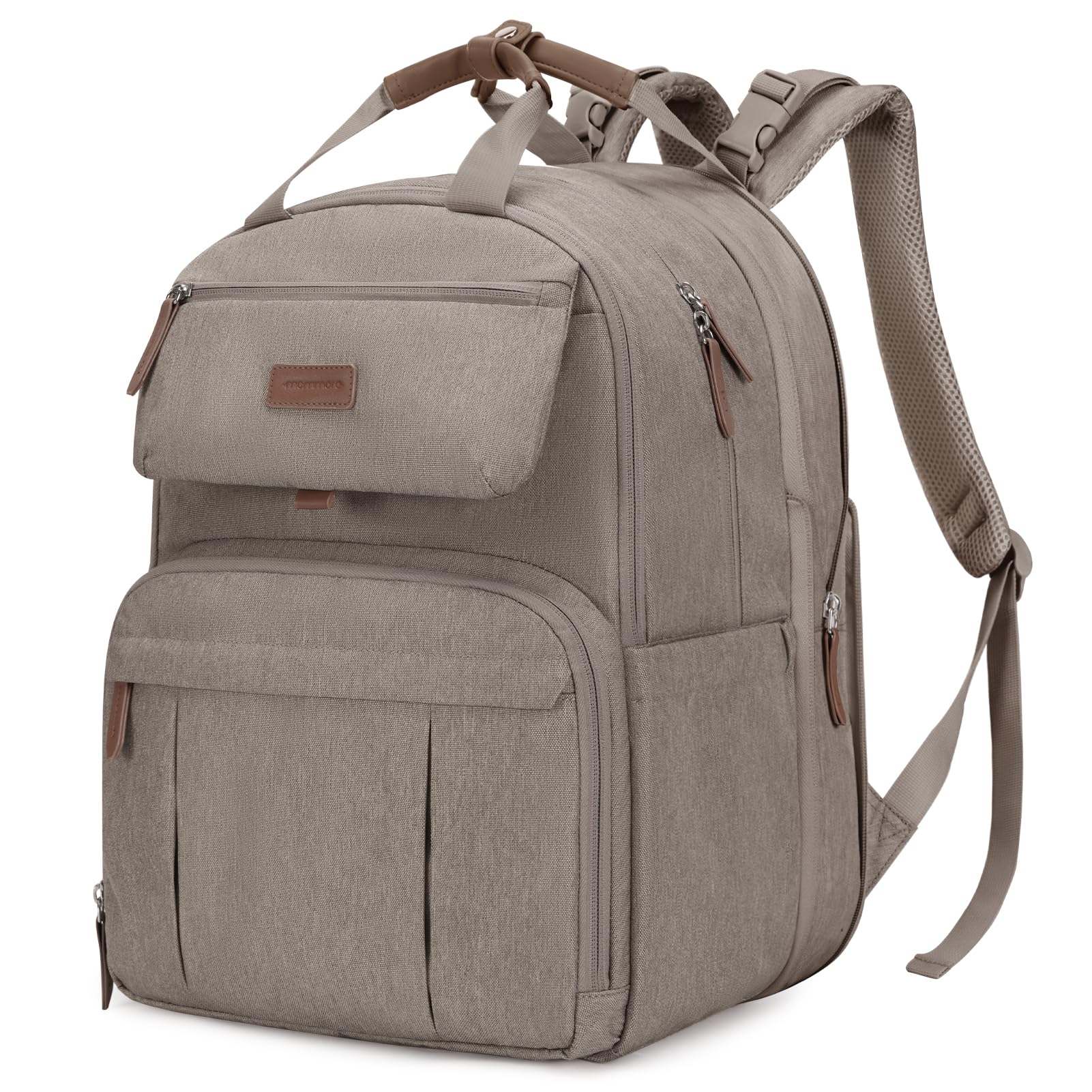 Mommore diaper-backpack-expandable 26L to 32L supports twins on the go with flexible capacity.