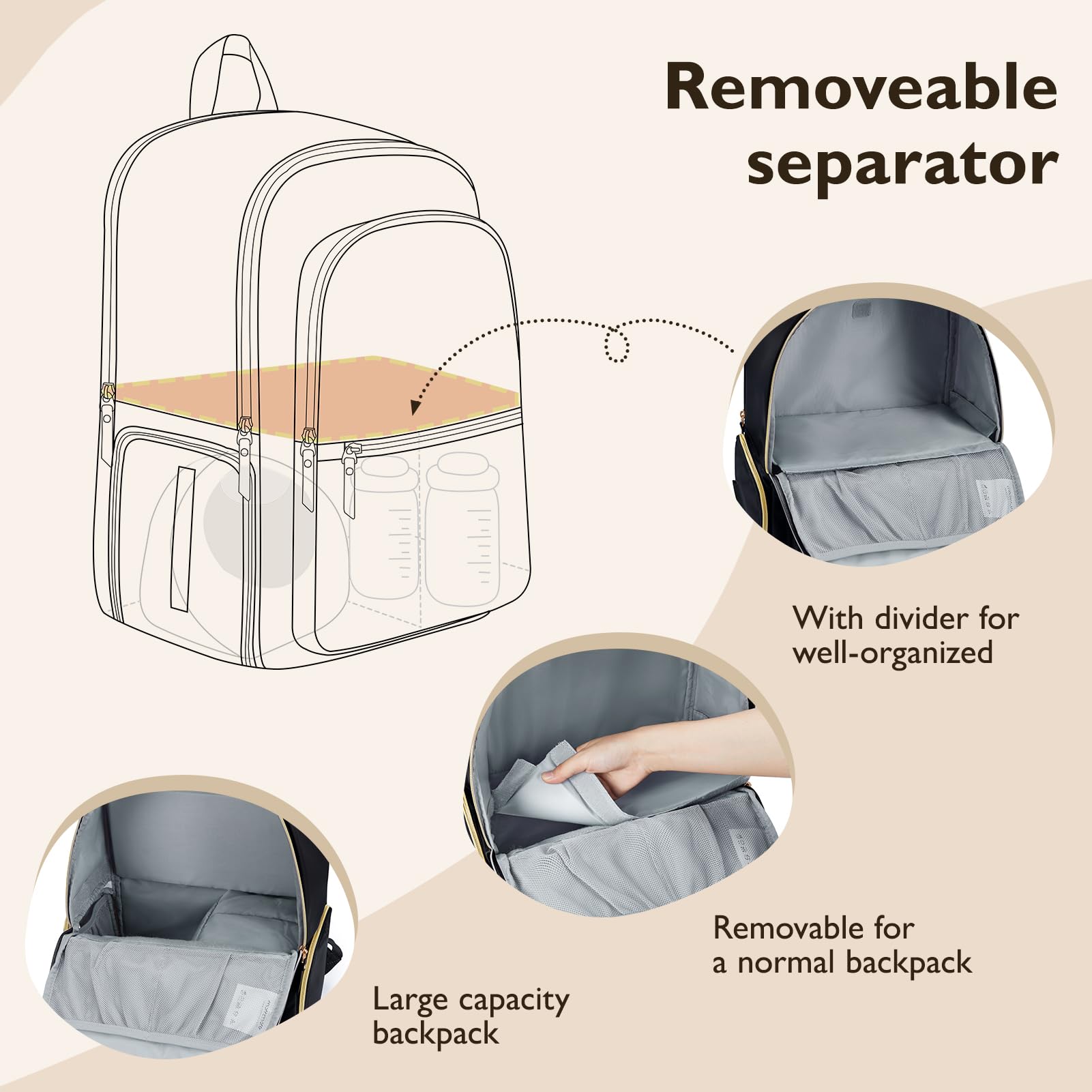 mommore removable divider helps separate pump, bottles, and accessories neatly