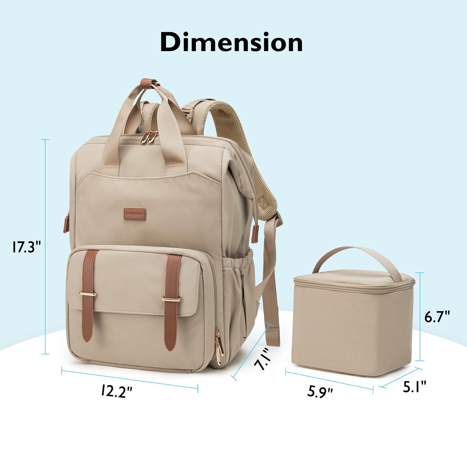mommore Diaper Bag Backpack champagne finish adds style to everyday use