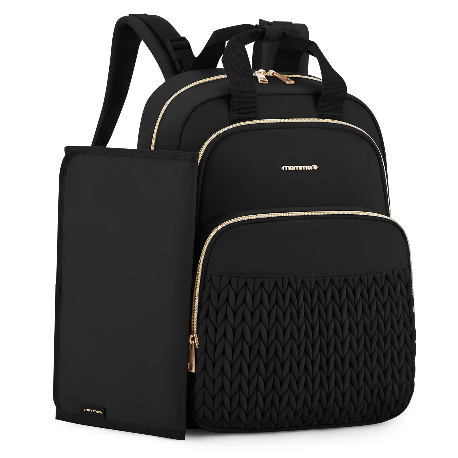 mommore diaper bag backpack front view quilted design offers stylish organization