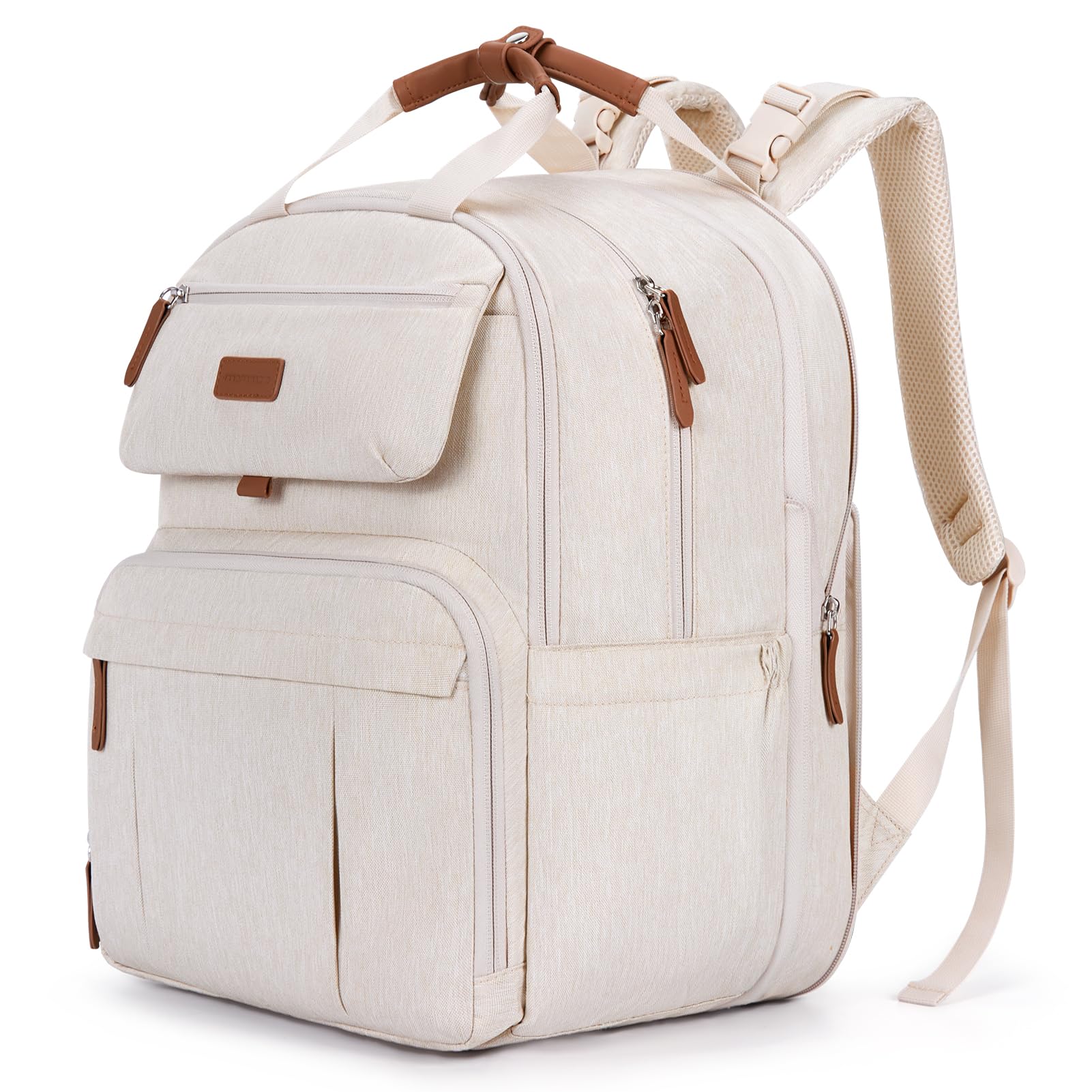 mommore diaper bag backpack front view shows organized pockets for easy baby essentials.