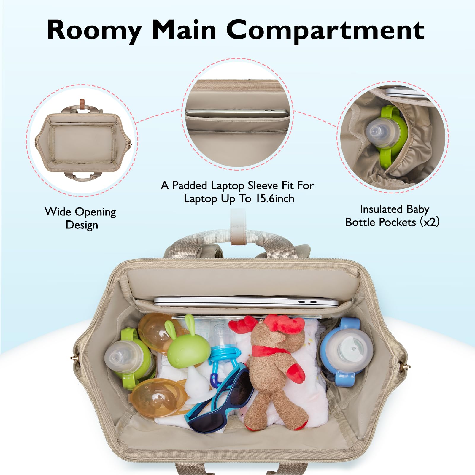 mommore Diaper Bag Backpack insulated bottle pockets for keeping feeds at correct temperature