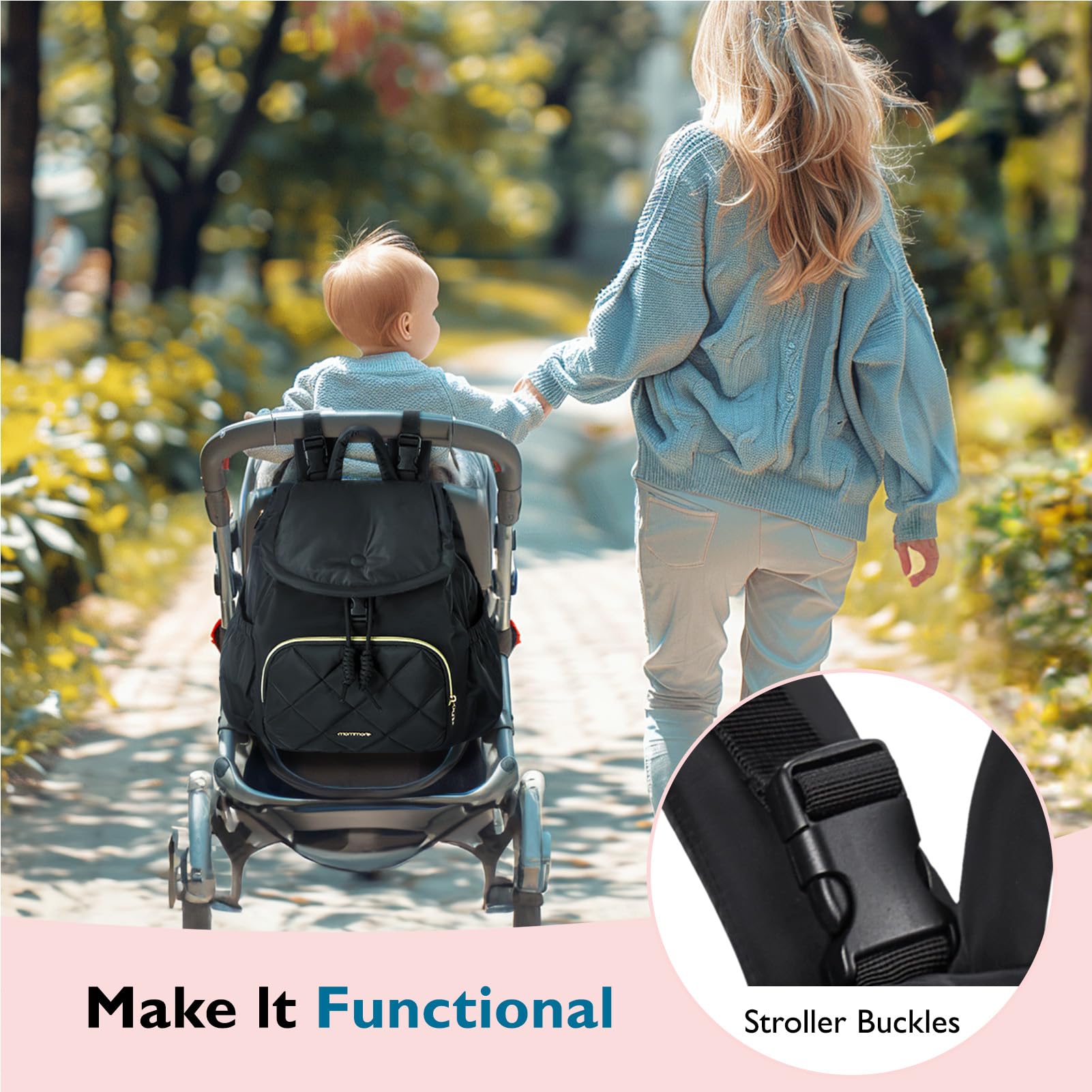 mommore diaper bag backpack interior with 11 pockets for tidy essentials