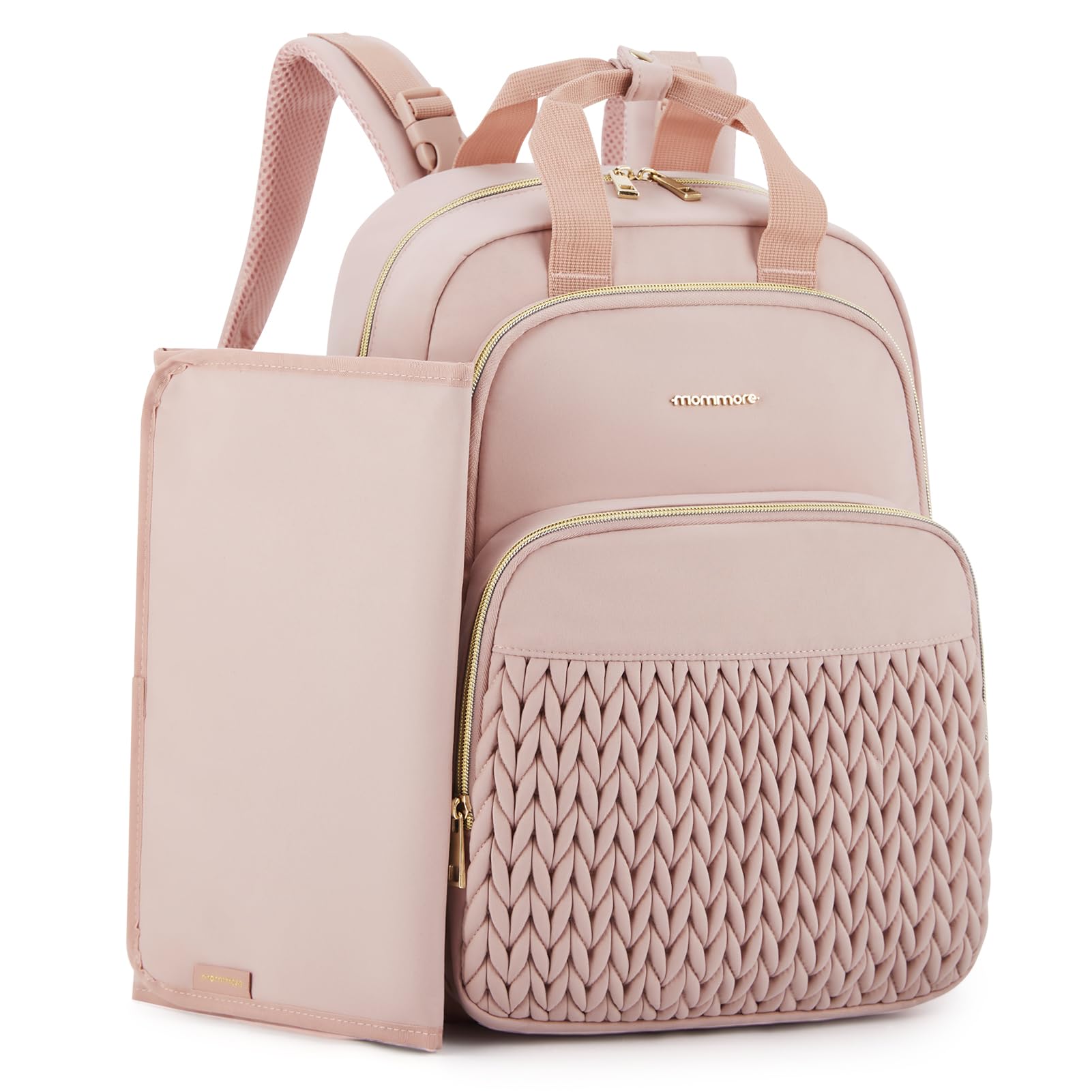mommore diaper bag backpack showing large capacity and multiple compartments for on-the-go organization
