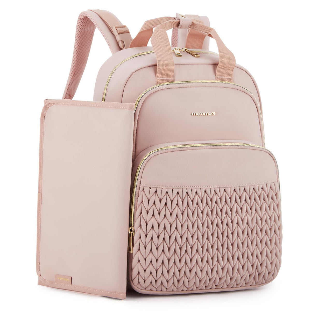 mommore diaper bag backpack showing large capacity and multiple compartments for on-the-go organization