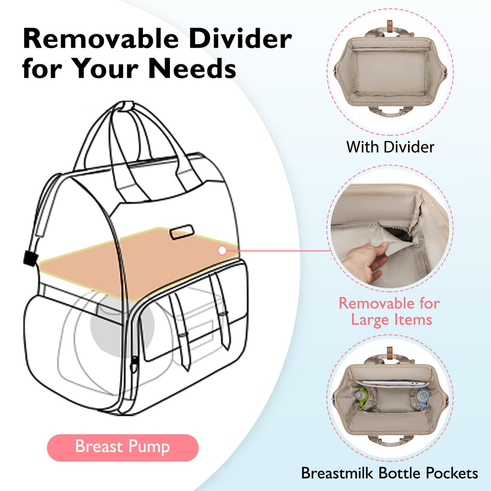 mommore Diaper Bag Backpack main compartment with detachable divider for pump and daily items
