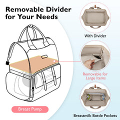 mommore Diaper Bag Backpack main compartment with detachable divider for pump and daily items