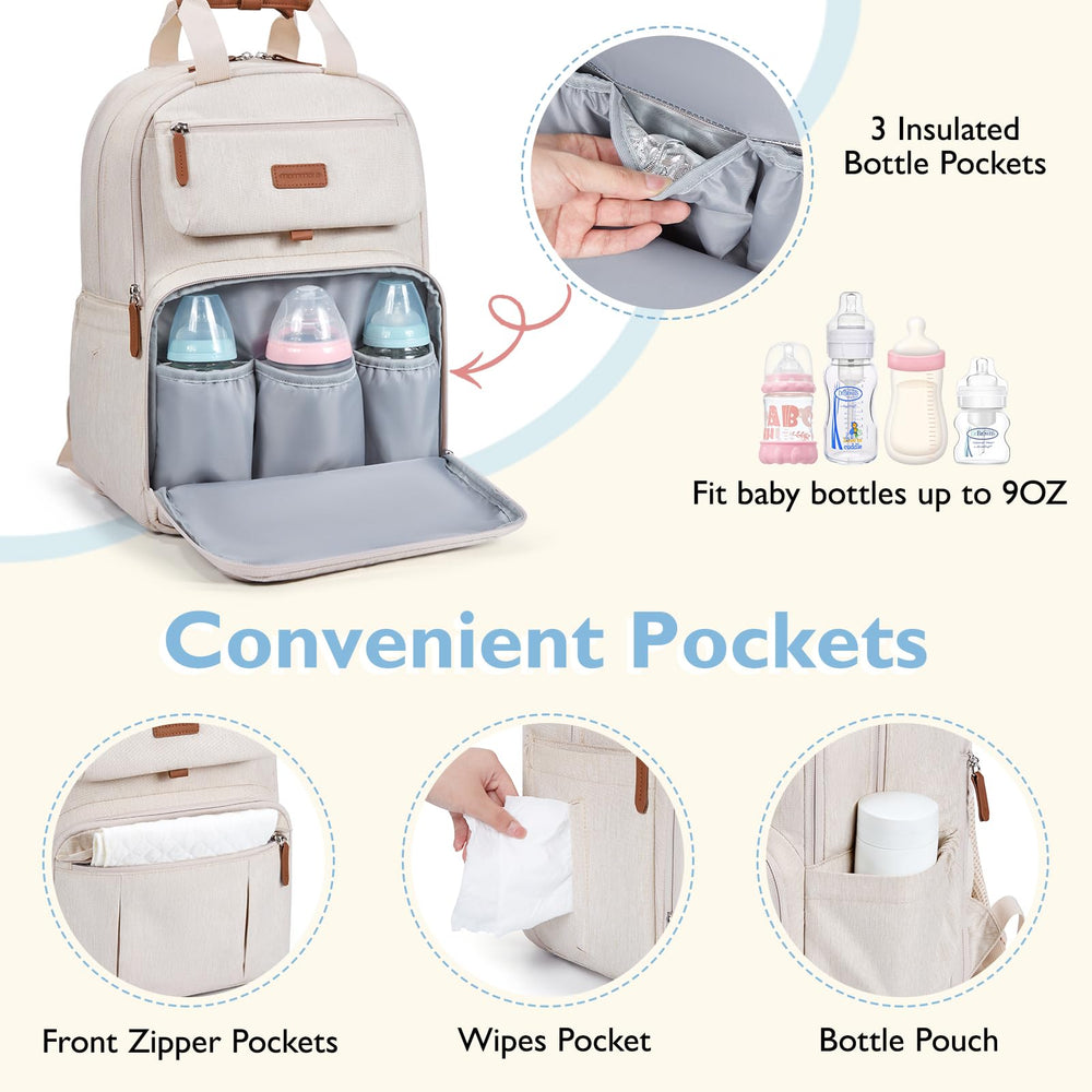 mommore diaper bag backpack insulated bottle pockets keep drinks ready on the go.