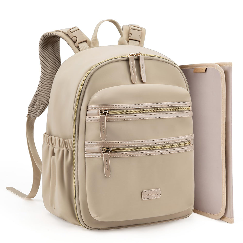 mommore diaper bag open showing large main compartment for easy on-the-go access