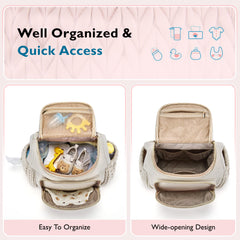 mommore diaper bag small backpack changing pad demonstrates quick on-the-go cleanups during trips.