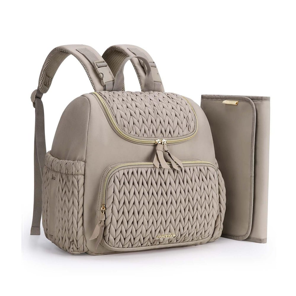 mommore diaper bag small backpack front view highlights chic quilted design and easy-access compartments