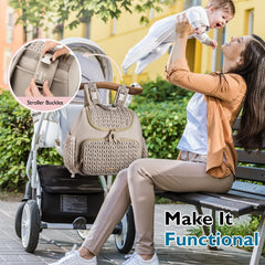 mommore diaper bag small backpack side pocket view shows bottle and tissue pockets for quick reach