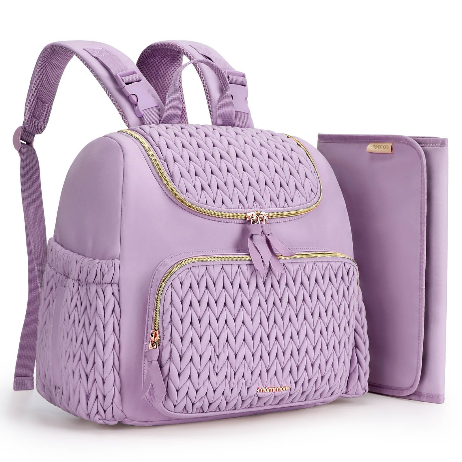 mommore diaper bag small backpack exterior shows chic quilting for everyday mom style