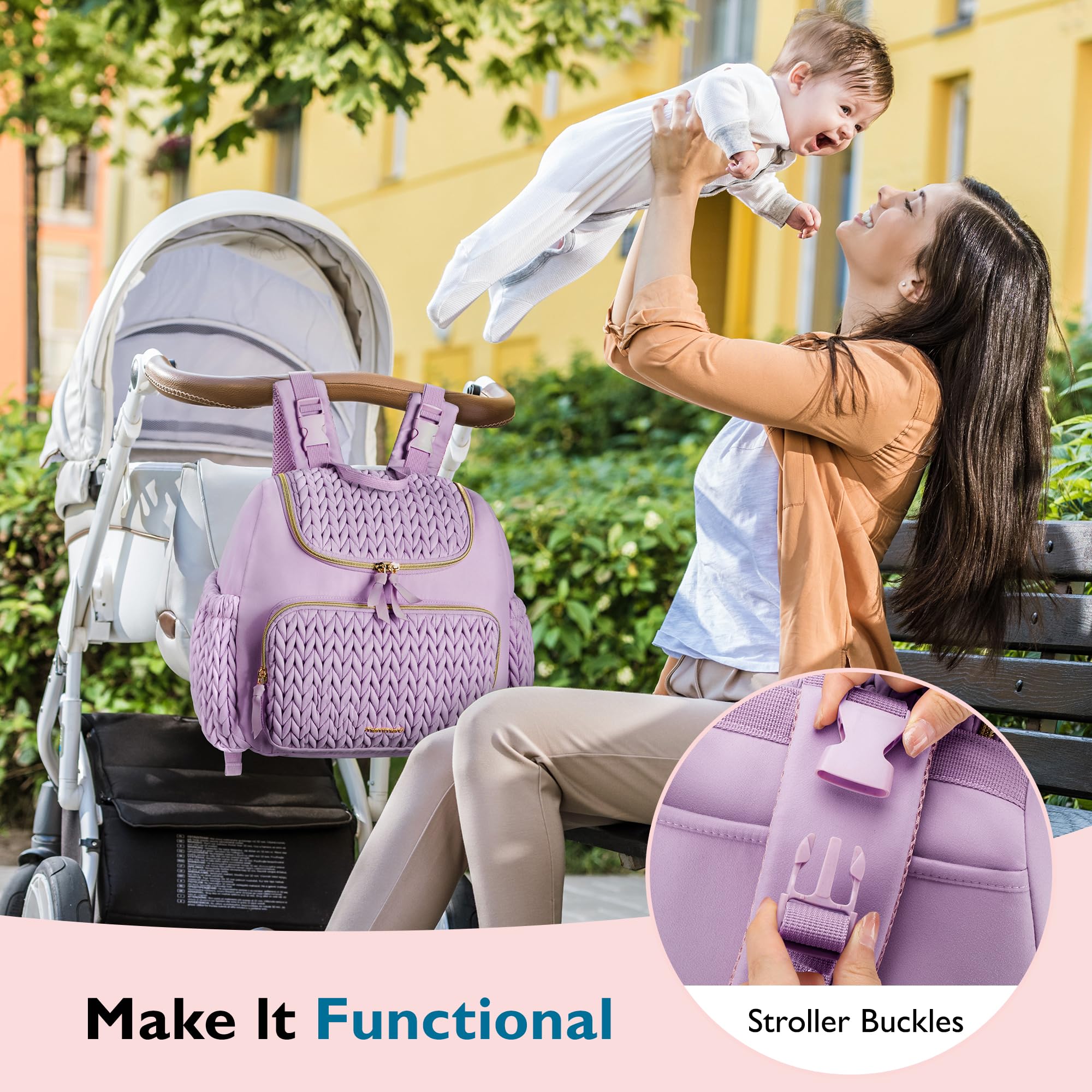 mommore diaper bag small front pocket insulated close-up for on-the-go bottle use