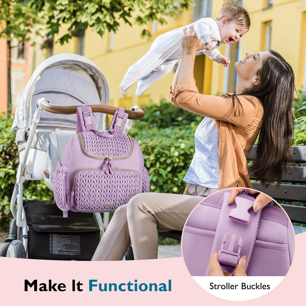 mommore diaper bag small front pocket insulated close-up for on-the-go bottle use