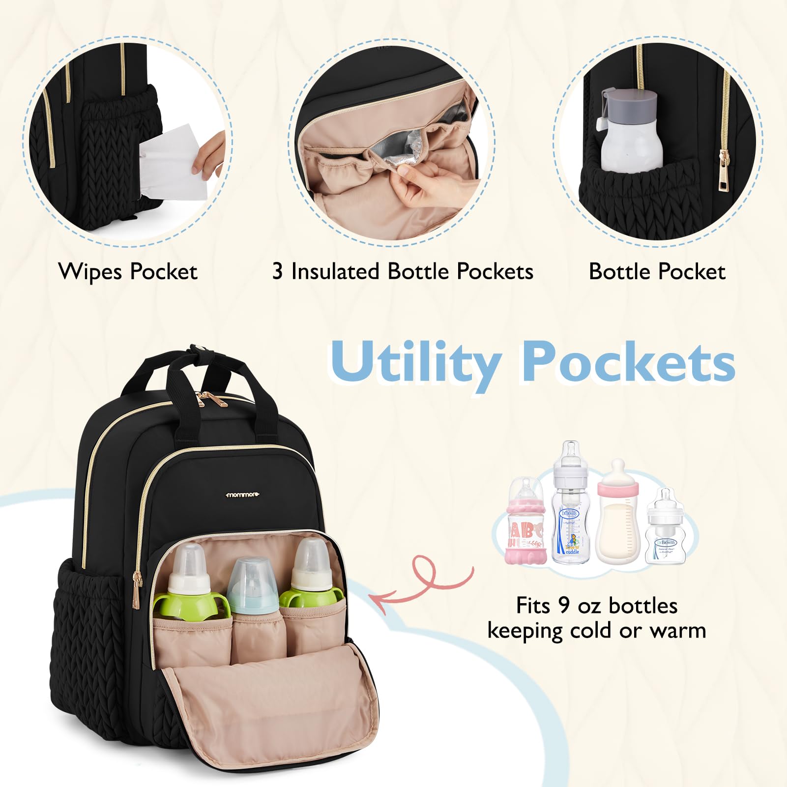mommore diaper bag stroller straps for hands-free carrying and easy stroller hanging