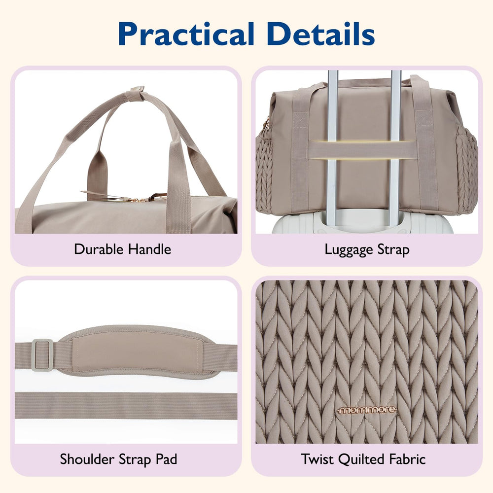 Mommore diaper bag tote includes a luggage sleeve for seamless travel.