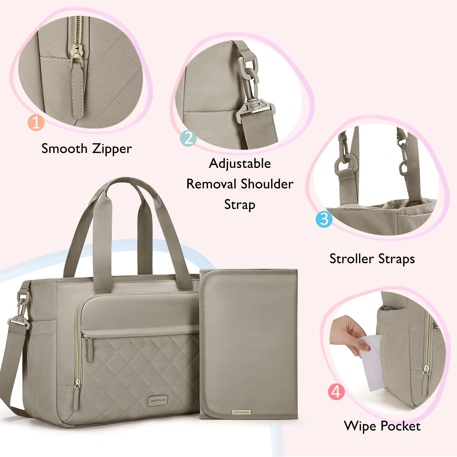 mommore tote with quilted durable fabric and water-resistance for daily use.