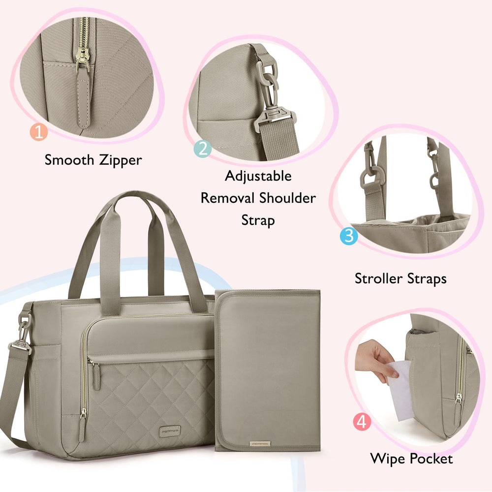 mommore tote with quilted durable fabric and water-resistance for daily use.
