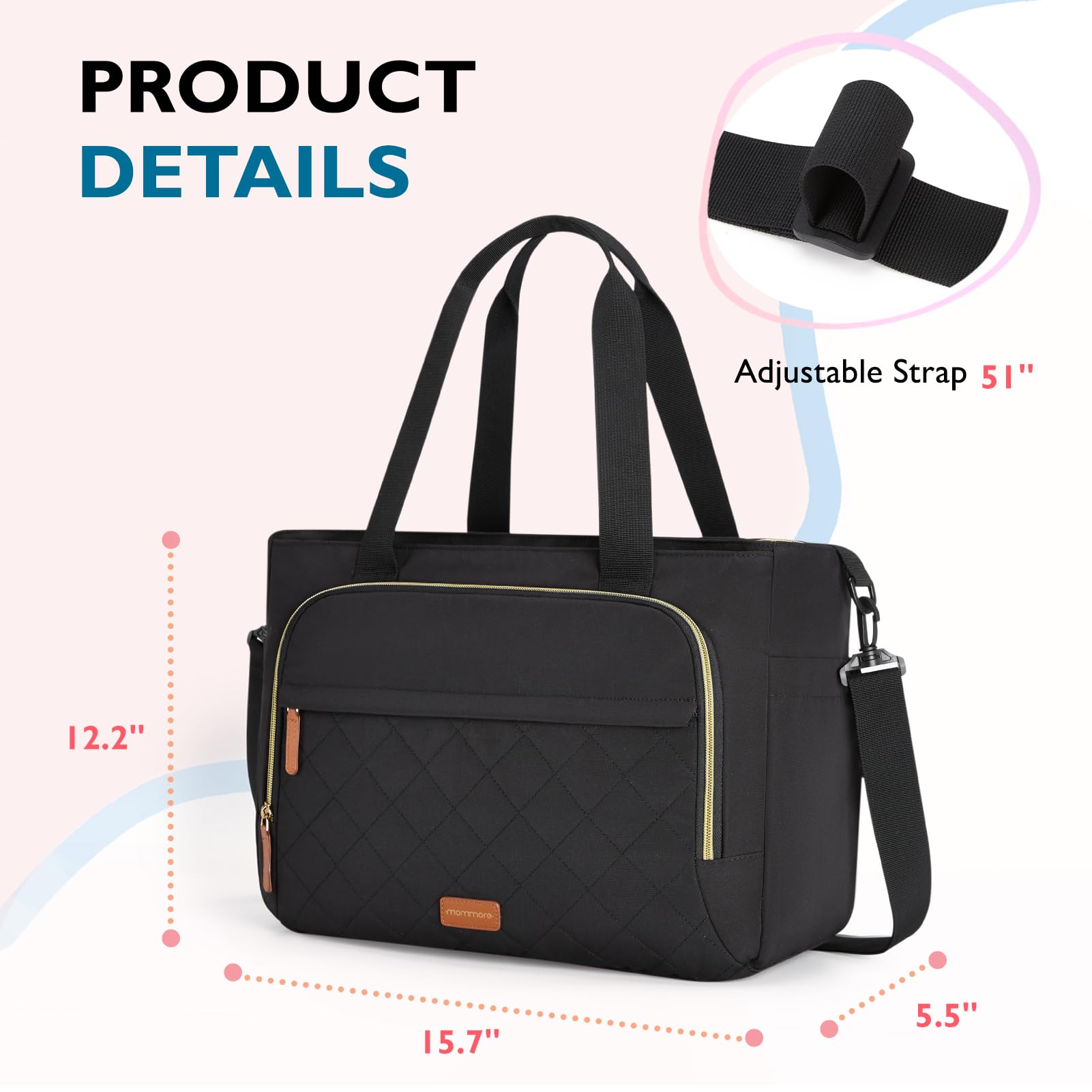 mommore diaper bag tote detachable shoulder strap enables comfortable crossbody wear