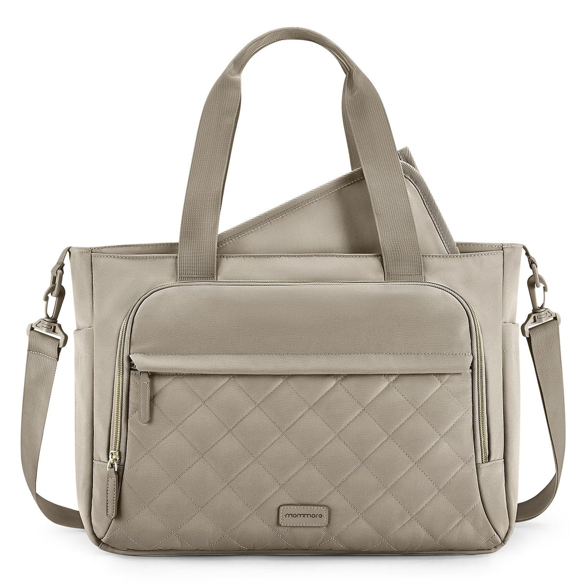 mommore diaper bag tote small gray with insulated pockets for bottles and on-the-go feeding.