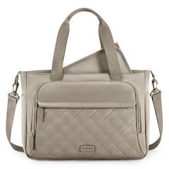 mommore diaper bag tote small gray with insulated pockets for bottles and on-the-go feeding.