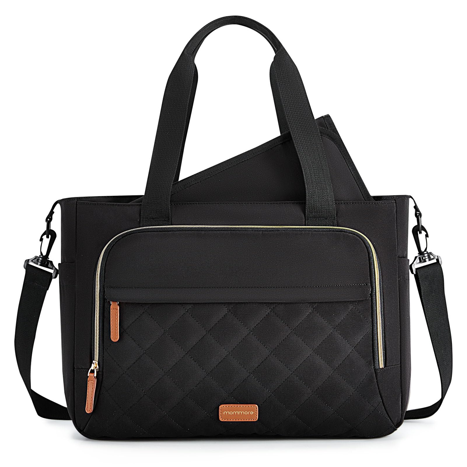 mommore diaper bag tote with small insulated pockets holds bottles on the go