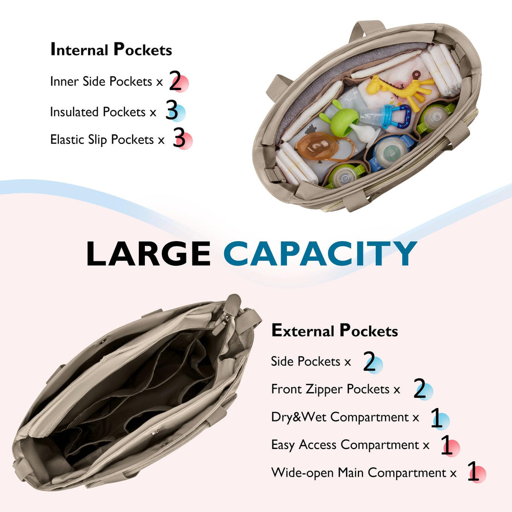 mommore diaper bag tote with stroller straps for hands-free city outings.
