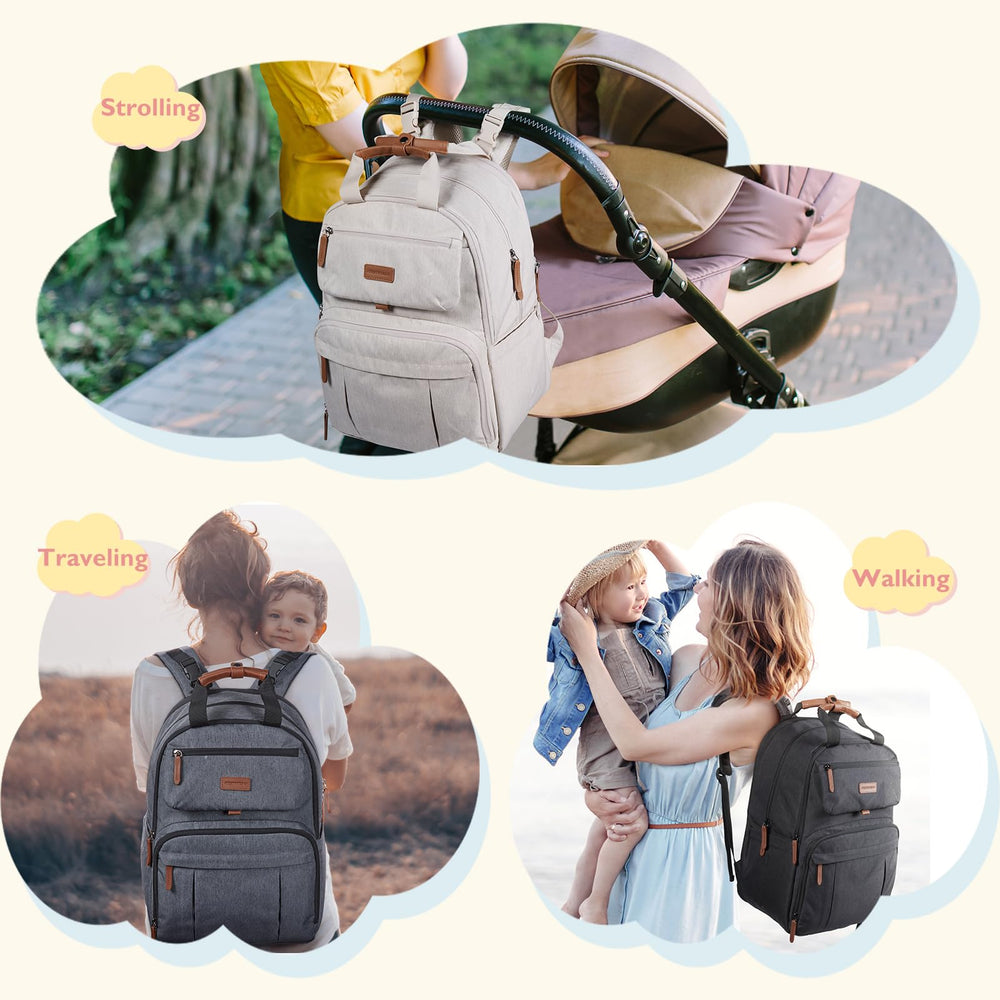 mommore leather-trim detailed diaper bag adds structured style