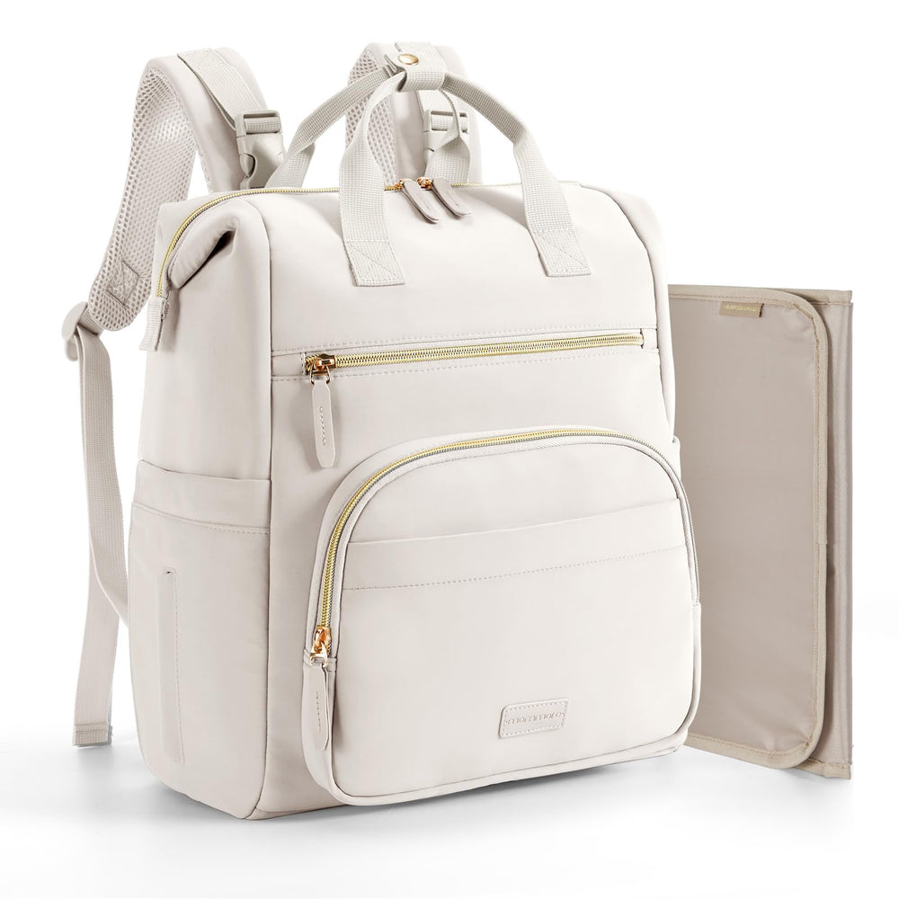 Mommore neoprene diaper bag backpack open-top offers easy access for quick diaper changes.