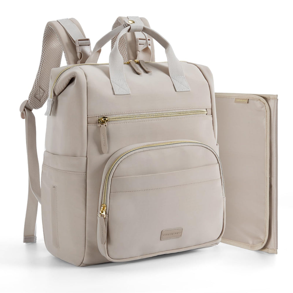 mommore neoprene diaper bag backpack open top shows easy access to essentials