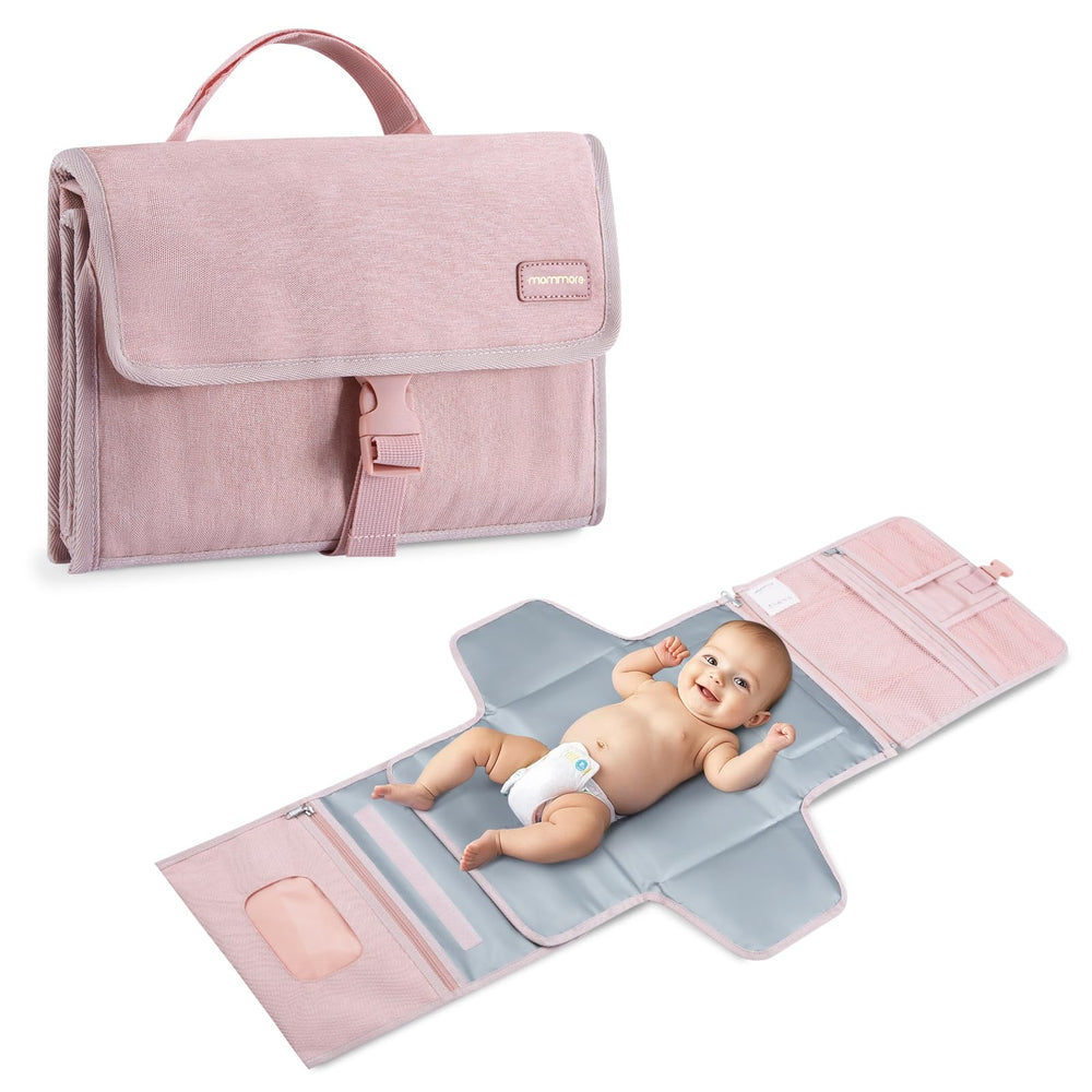 mommore portable changing pad with open-pocket layout keeps diapers and essentials organized on the go