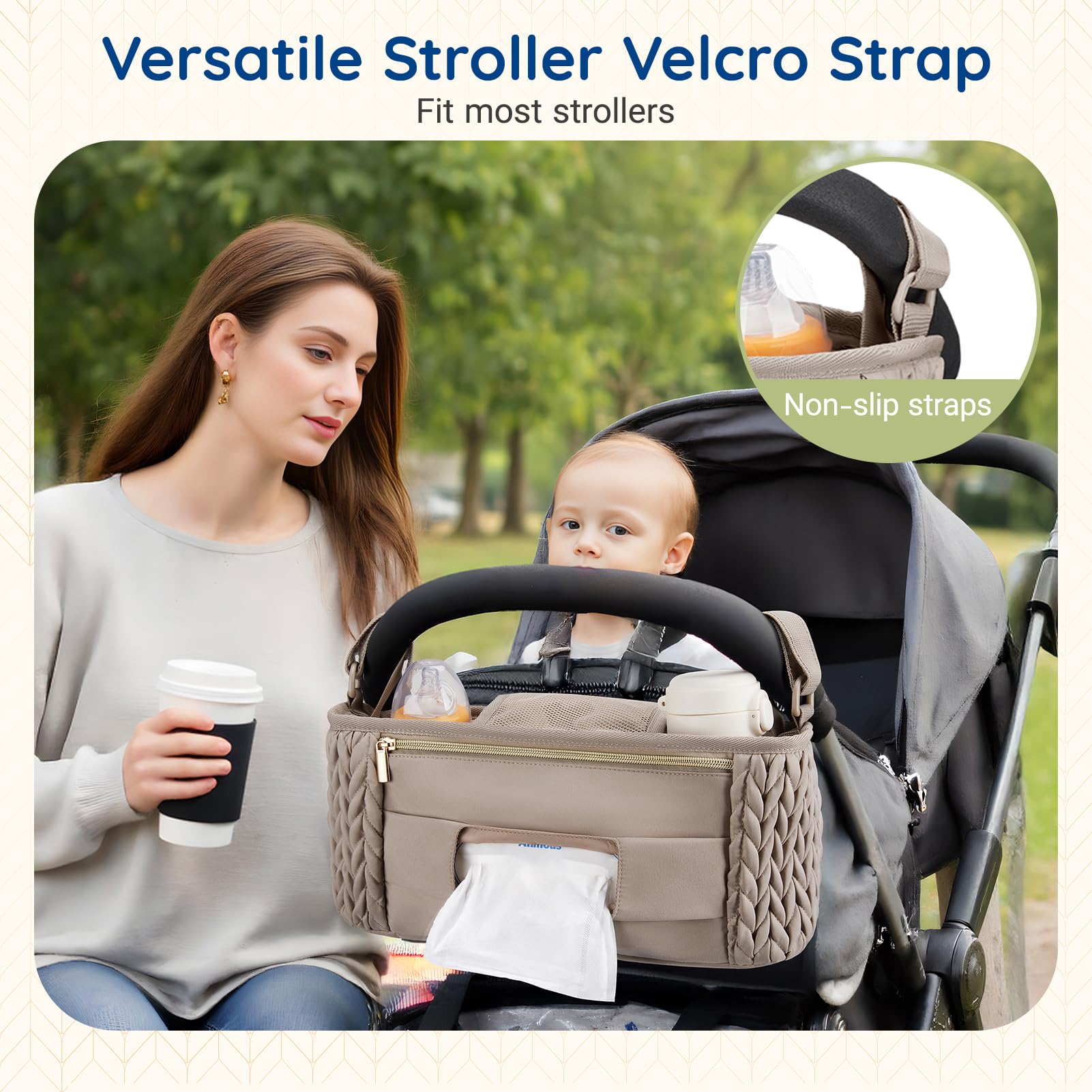 mommore stroller organizer insulated-cup-holders keeps drinks within reach on walks.