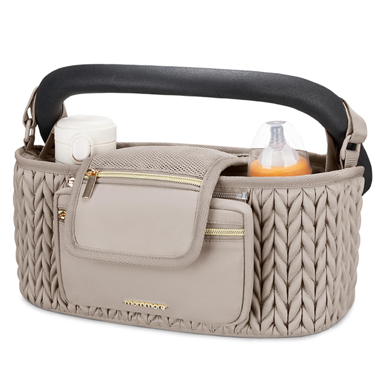 mommore stroller organizer large-capacity shows organized space for bottles and snacks.
