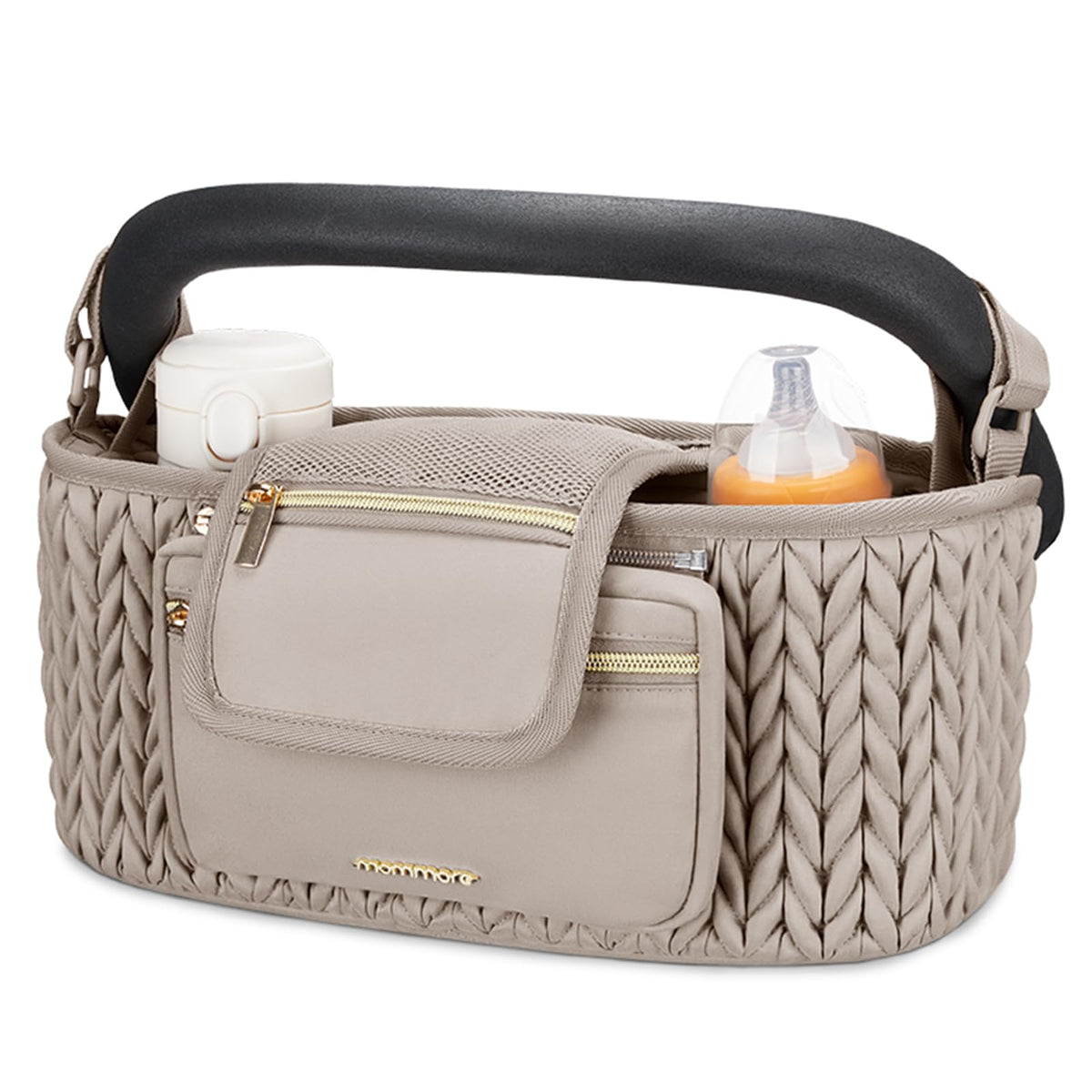 mommore stroller organizer large-capacity shows organized space for bottles and snacks.
