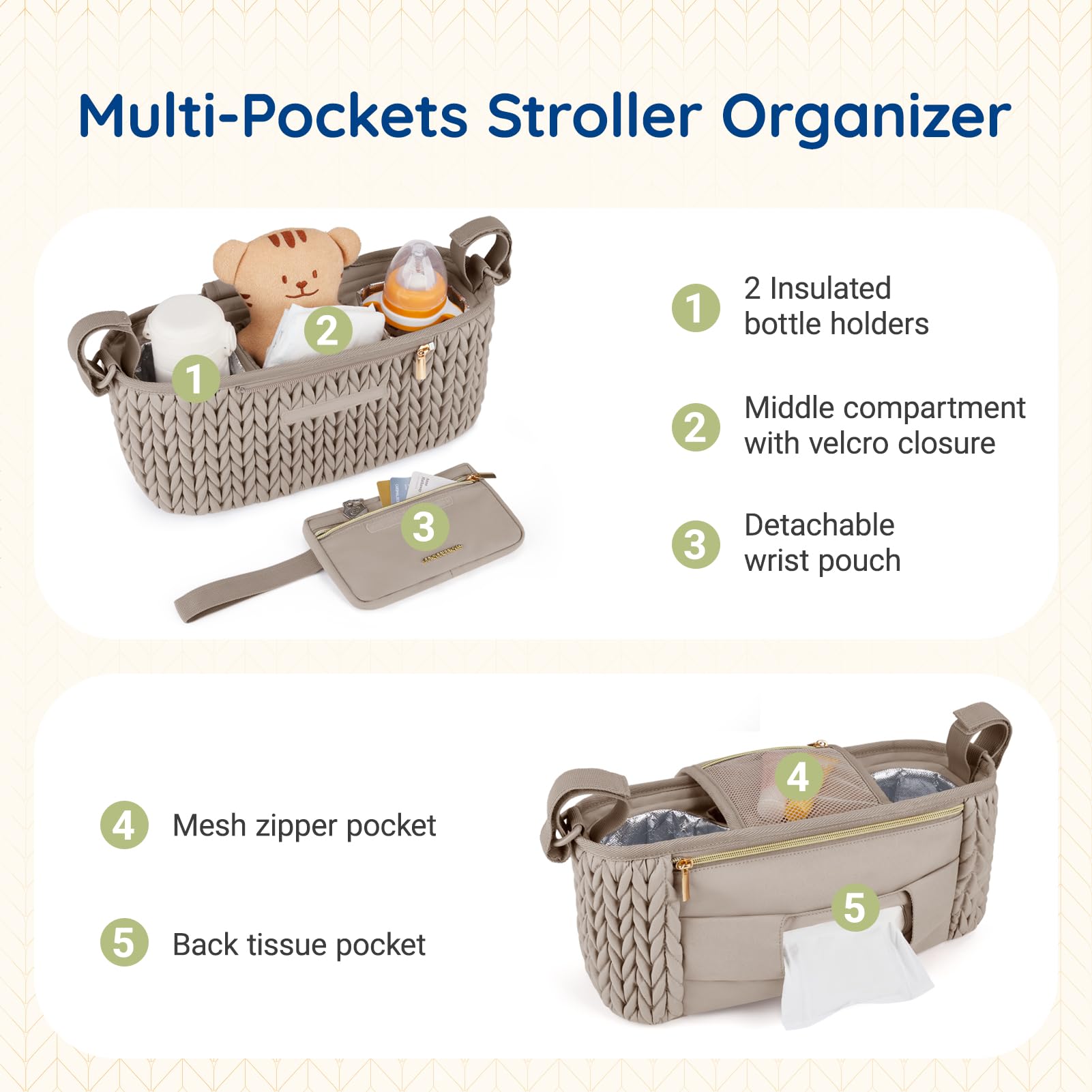 mommore stroller organizer velcro-attachment fits most strollers securely during outings.